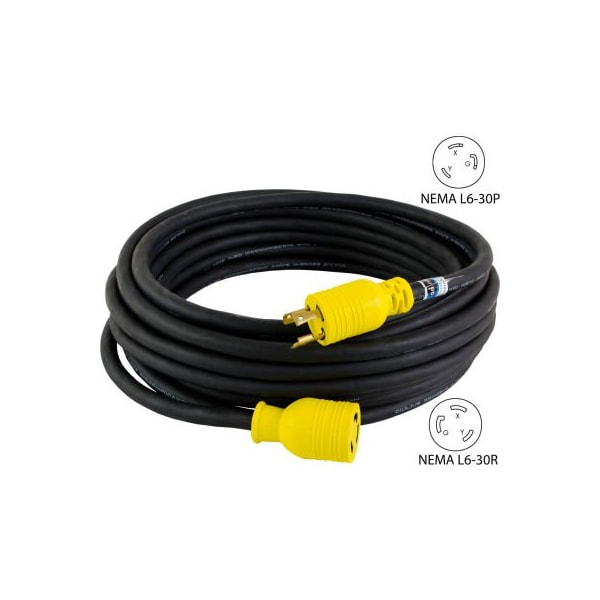 Conntek SJOOW Locking Extension Cord, 10 AWG, Outdoor, 10/3, 1 Outlets, L6-30R, Black, L6-30P, 100 ft RUL630PR-100 - main